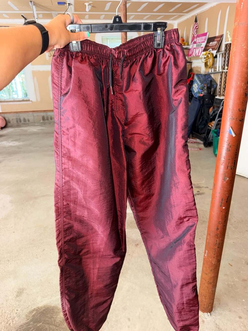 Zapp Vintage Track Pants Size XL Burgundy Metallic Nylon Joggers